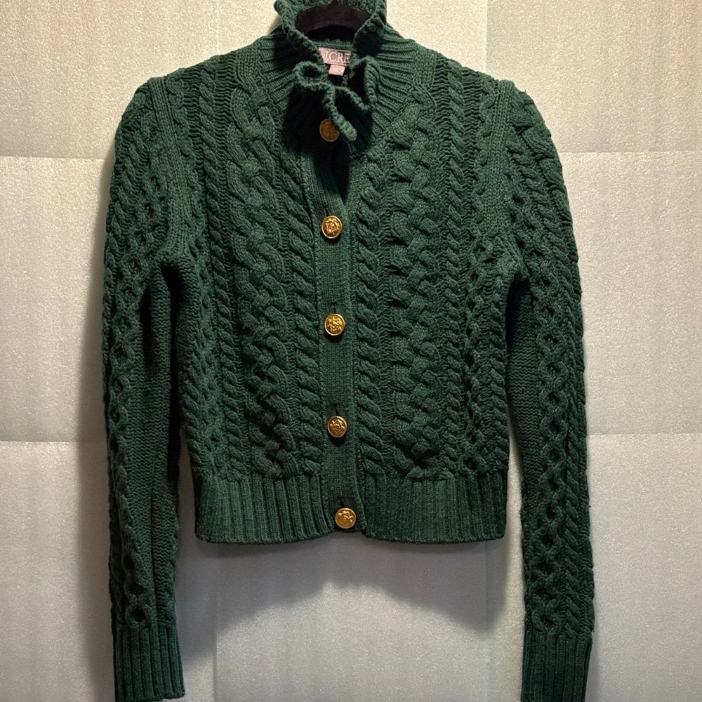 Like NEW J.Crew Green Cable Knit Cardigan Sweater - Picture 2 of 7